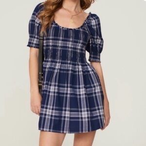 HILL HOUSE Naia smocked mini plaid nap dress